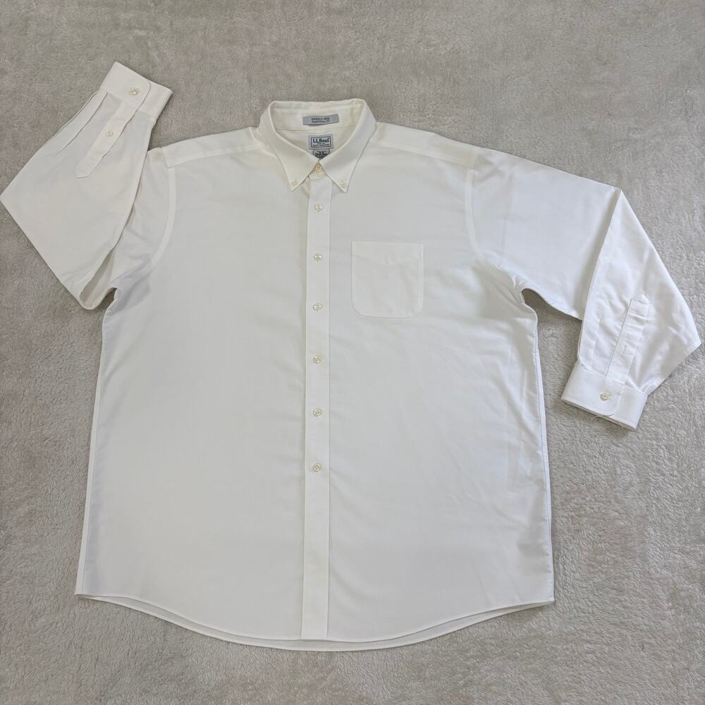 L.L.Bean Mens 18 35 White Wrinkle Free Oxford Dress Shirt Traditional Fit Cotton